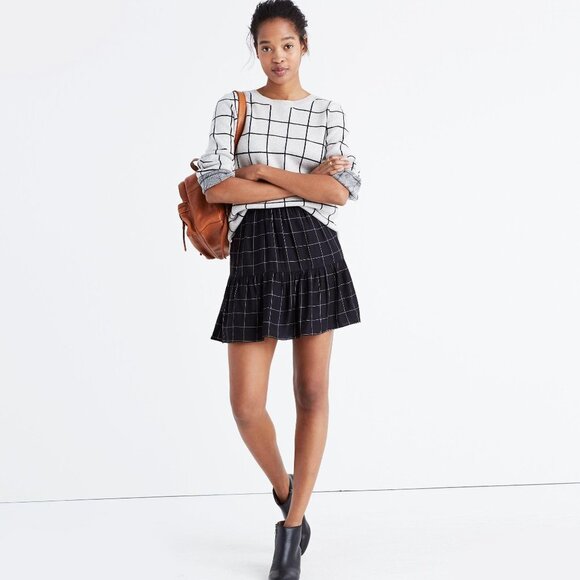 Madewell Dresses & Skirts - Madewell Womens Windowpane Mini Skirt Size 2 Black White Ruffle Hem Short